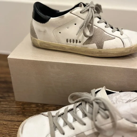 Golden Goose Superstar White Leather Sneakers Grey Star Black Back Size EUR 36 - Picture 4 of 16